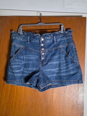 Wild Fable Paperbag Waist Denim Shorts Women's Size 18 High Rise Button Fly Blue